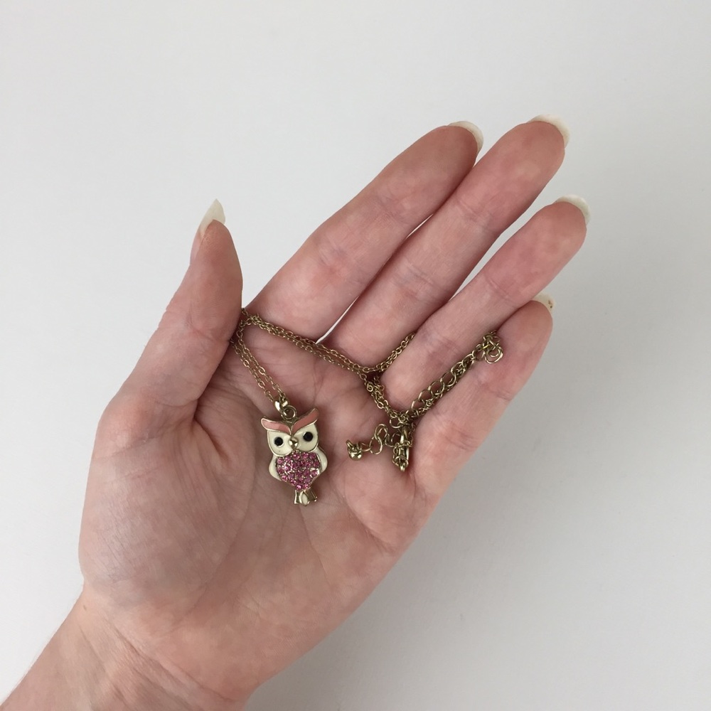 Pink Rhinestone Owl Necklace - Picture 4 of 8